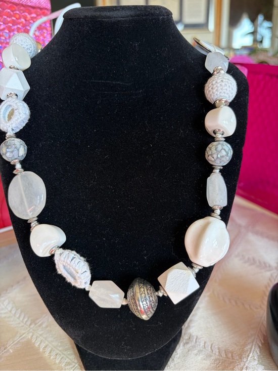Jewelry - Chico’s Long White Mixed Bead Statement Necklace EUC